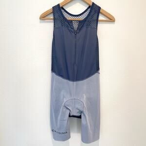 Cafe Du Cycliste Adeline Bib Cycling Shorts Womens Small Blue Zip Front Chamois